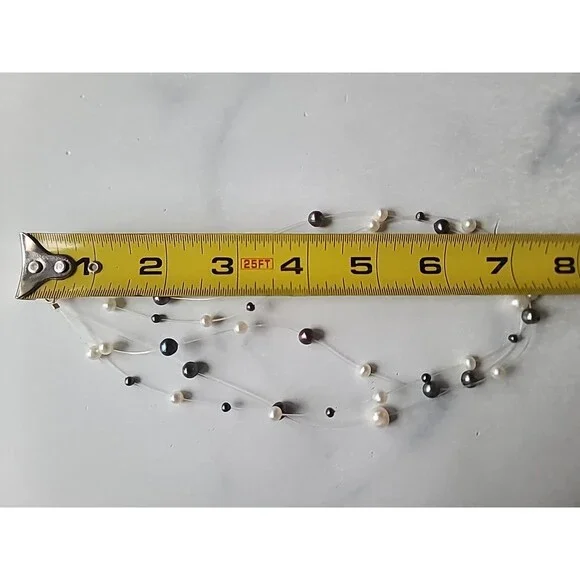 JCM 14KT Yellow Gold Clasp Three Strand Pearl Illusion Necklace Vintage - Picture 9 of 10